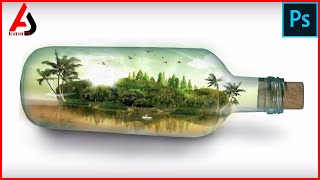 دروس فوتوشوب: اسرع و اسهل طريقة للتلاعب بالصور فوتوشوب - island inside a bottle photo manipulation