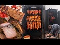 Smoking meat in smokehouse