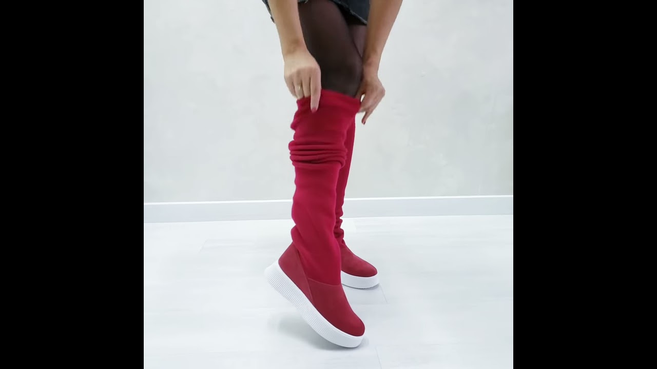 Бордовые сапоги-чулки 2020 от BONA MENTE de luxe фото