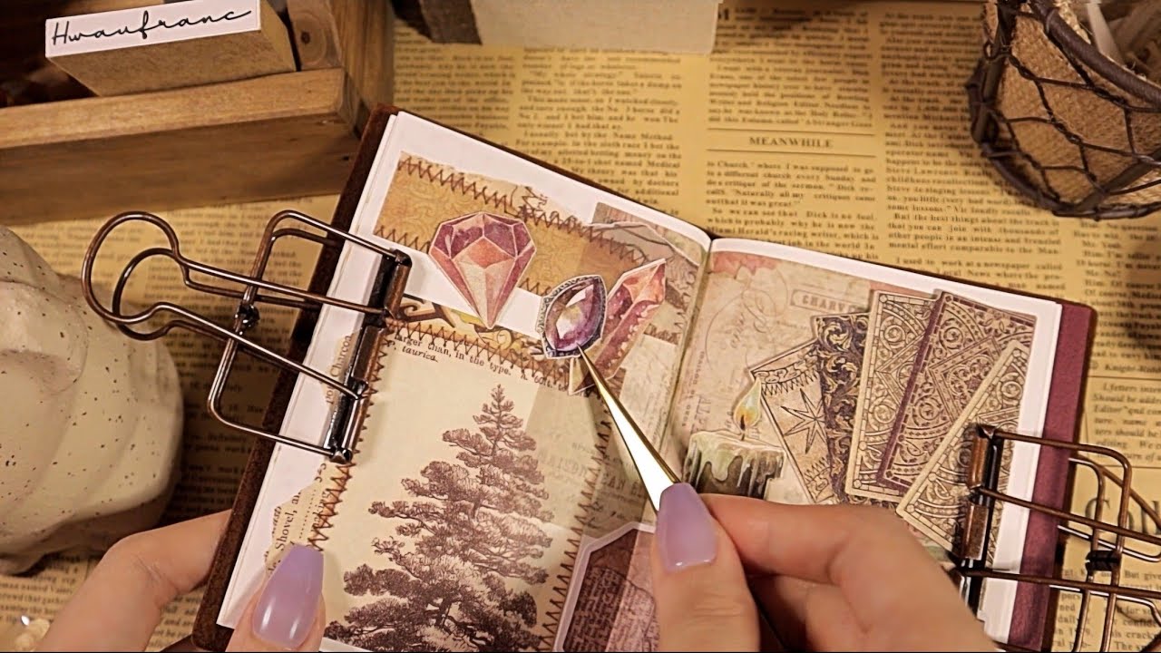 ASMR Journaling with Passport Camel Note1📙 다이어리 꾸미기 Various sounds of collage 다꾸 | hwaufranc 