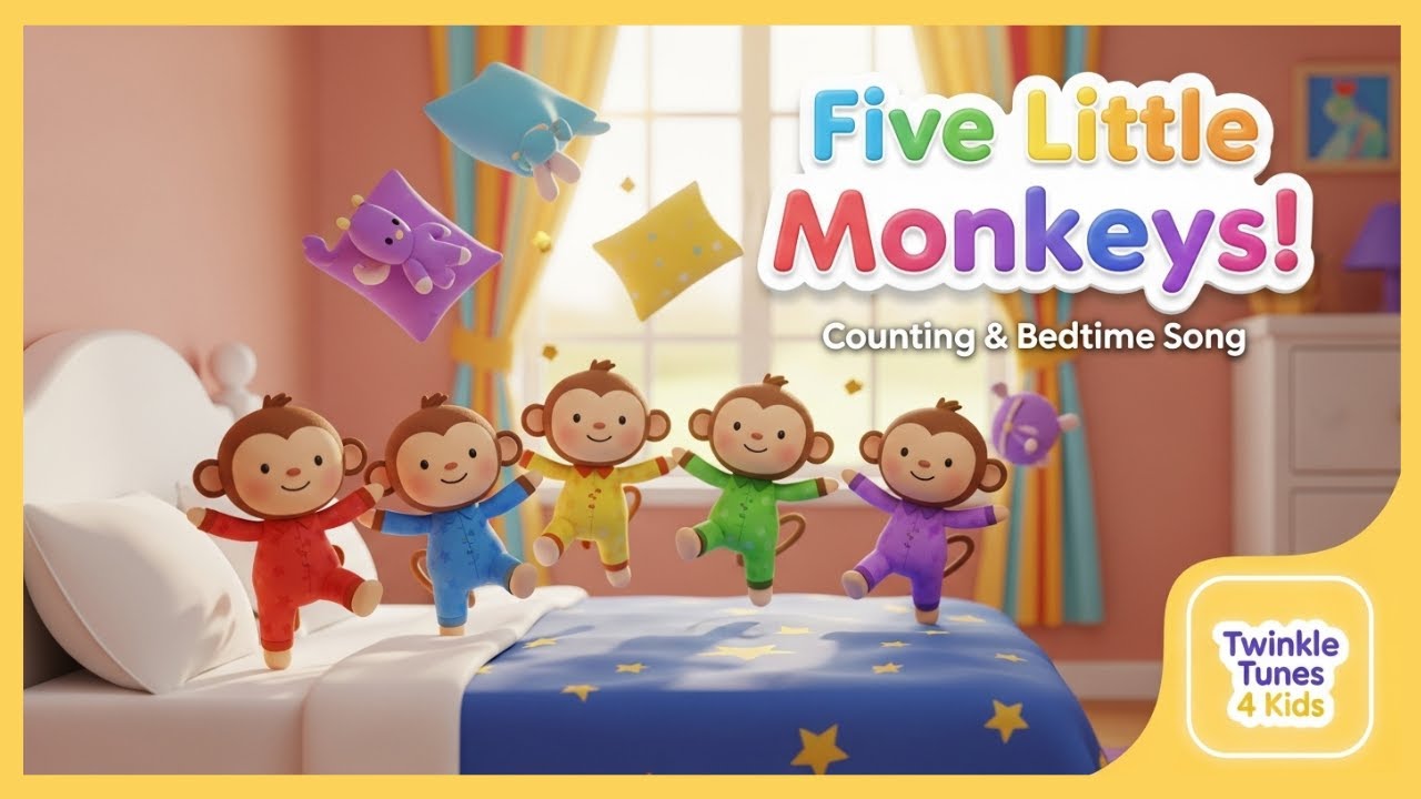 Five Little Monkeys 🐵 | Counting & Bedtime Song | Nursery Rhymes ...