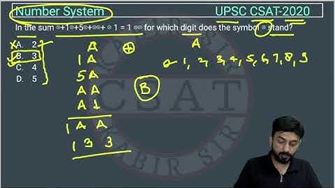 UPSC IAS Prelims CSAT 2020 Number System PYQ  In the sum ⊗+1⊗+5⊗+⊗⊗+ ⊗ 1 = 1 ⊗⊗ for which digit does
