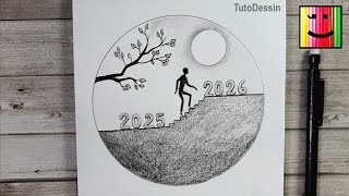Comment faire le changement d’année 2026 en dessin | Tuto symbolique au crayon de papier