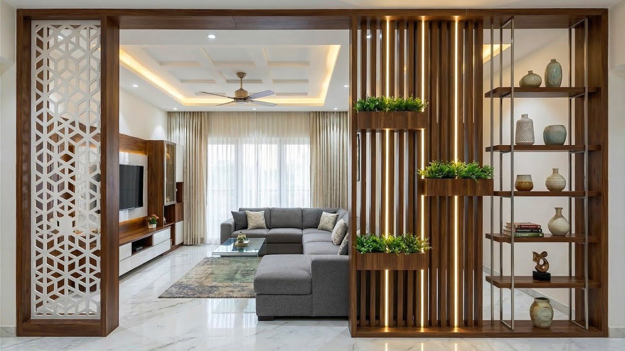 Топ-100 идей для современных перегородок в гостиной 2026 года | Лучшие идеи дизайна разделителей ...