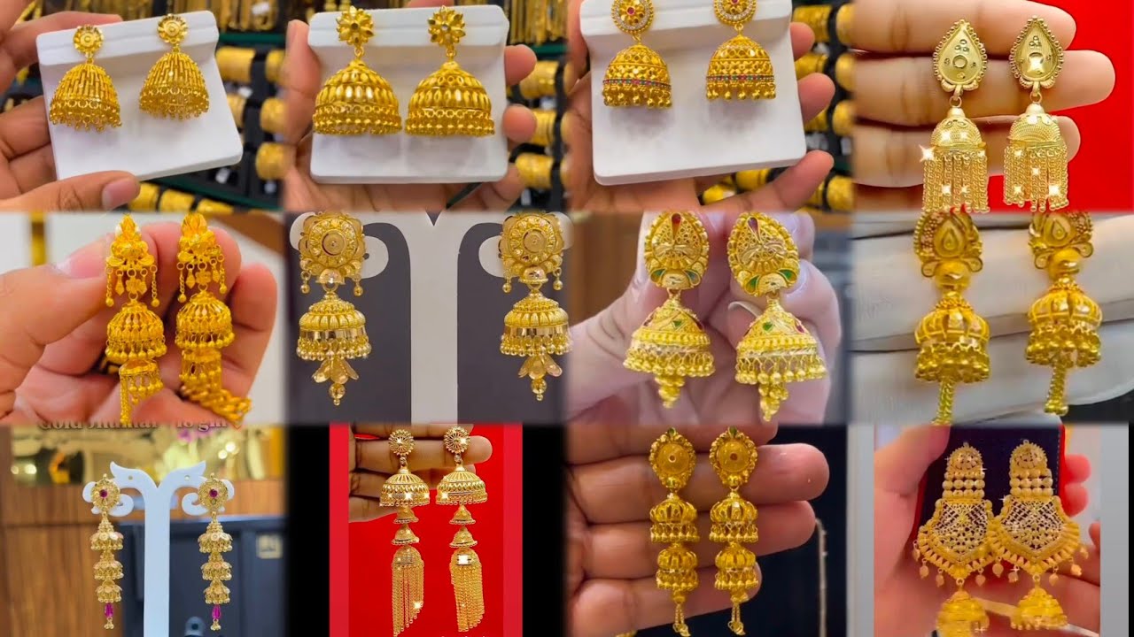 Letest😱 6 gram Gold Jhumka Earrings Design With Weight and Price || light weight gold jhumka design