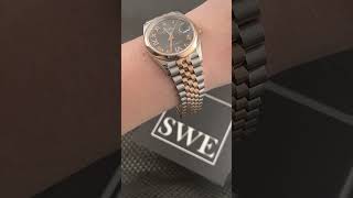 Rolex Datejust 36 Steel Rose Gold Slate Diamond Dial Mens Watch 126201 Wrist Roll | SwissWatchExpo