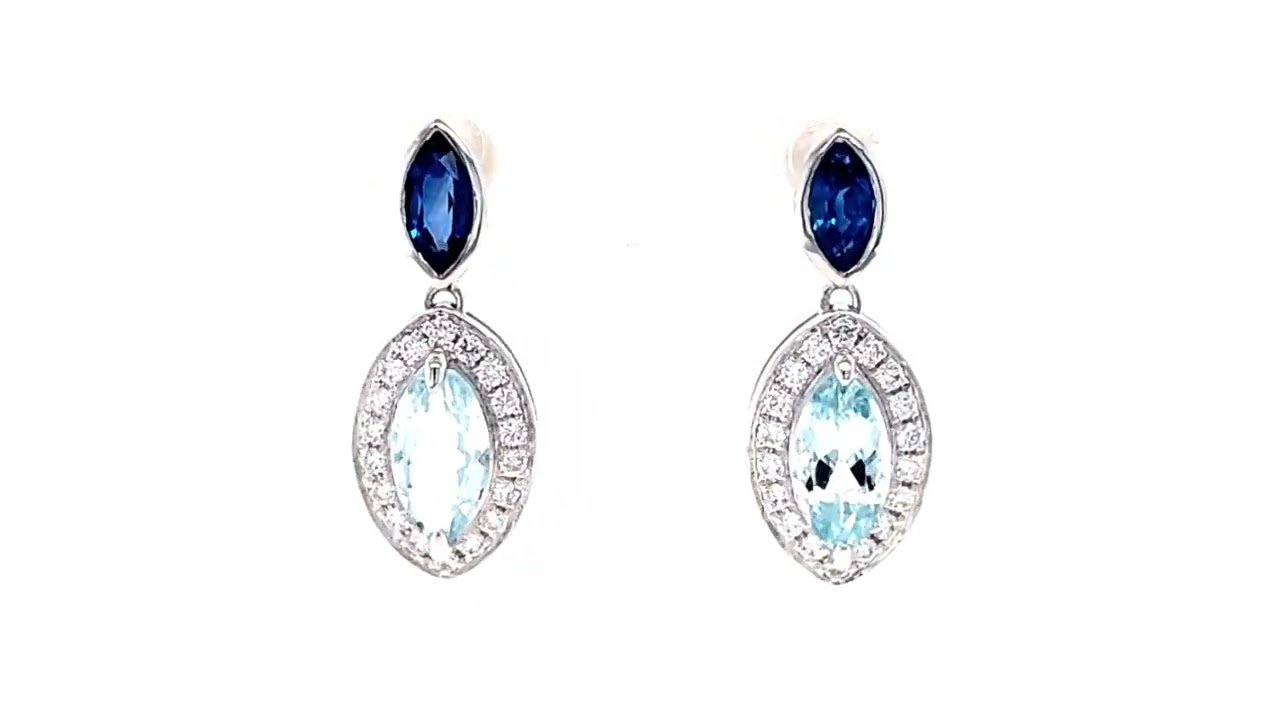 Sapphire, Aquamarine and Diamond Platinum Earrings | Fei Liu Fine Jewellery
