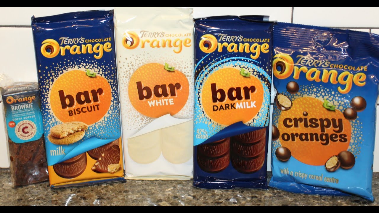 Terry’s Chocolate Orange Costa Coffee Brownie, Biscuit Bar, White Bar, Dark Milk Bar, Crispy Oranges