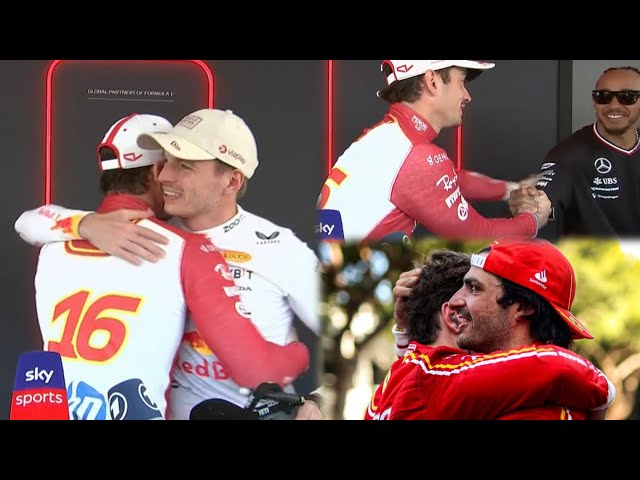 Max Verstappen Lewis Hamilton u0026 more F1 Drivers congratulate Charles Leclerc | Wholesome scenes class=