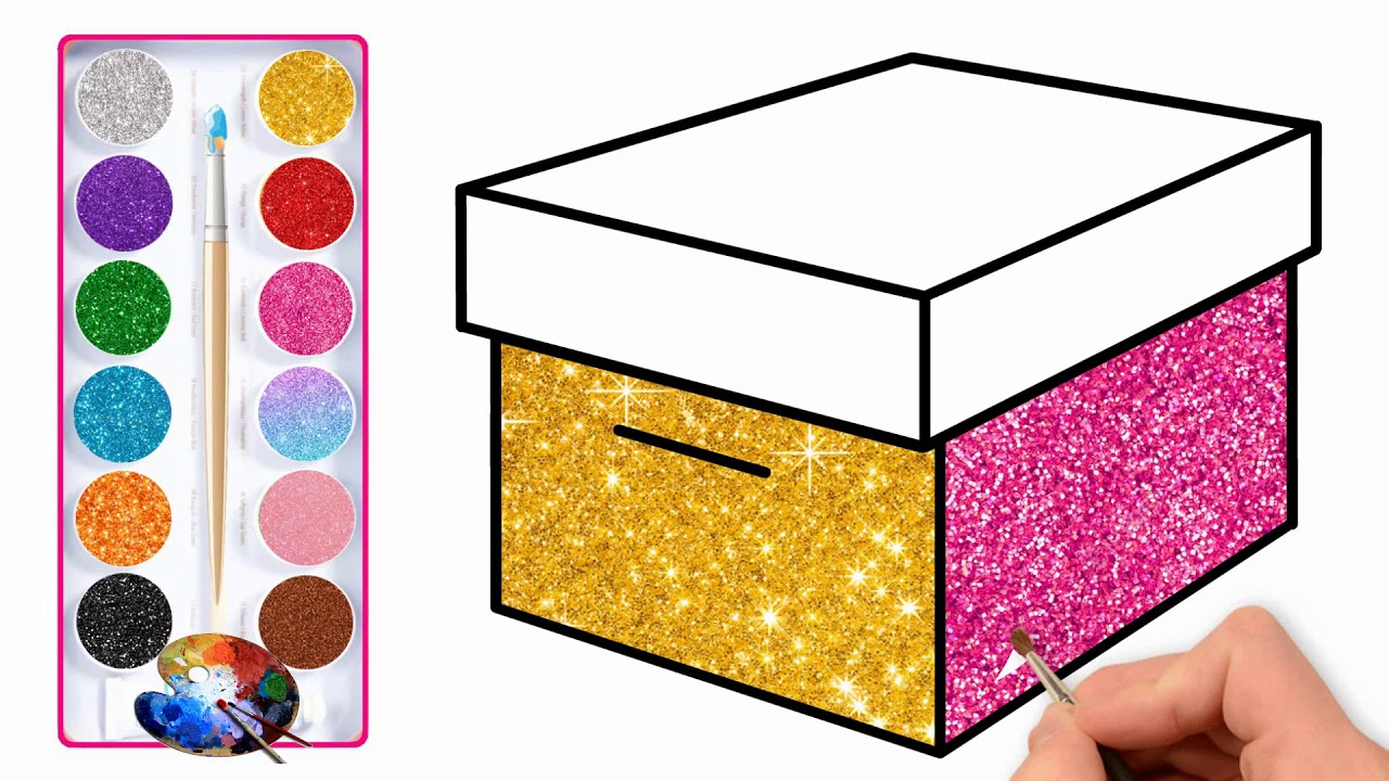Como desenhar uma caixa para crianças - Desenho de caixa de glitter e ...