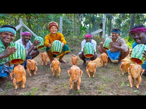 WATERMELON BUCKET CHICKEN | Chicken Cooked Inside the Bucket & Watermelon | Delicious Chicke