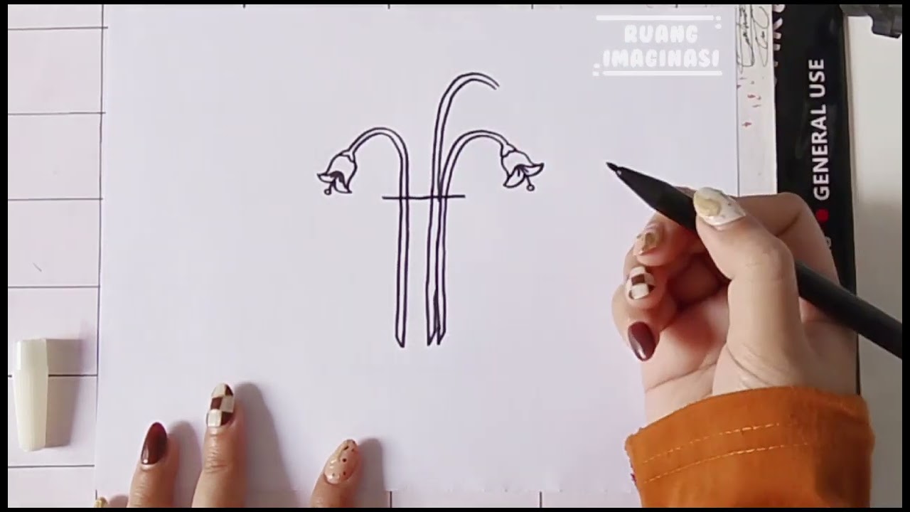 Belajar menggambar dengan huruf 'f' menjadi 'Bunga Lily Of The Valley' | Ruang Imajinasi