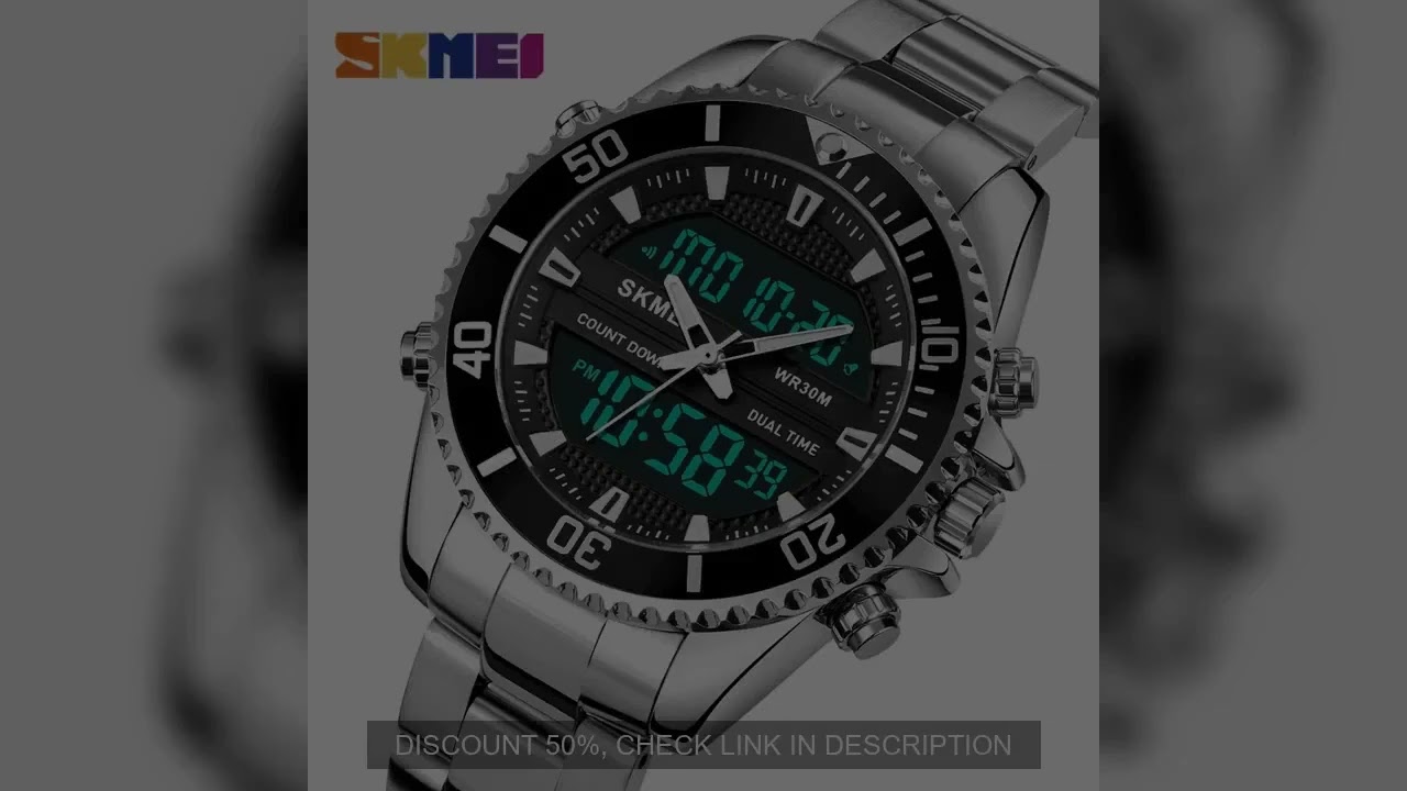 SKMEI Full Steel 3 Time Display Countdown Quartz Digital Sports Watches Mens Back Light Waterproof W