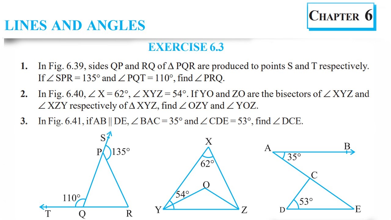 Chapter 6 LINES AND ANGLES || Ex 6.3 Q. No. 1 to 6 || Class 9 Maths ...