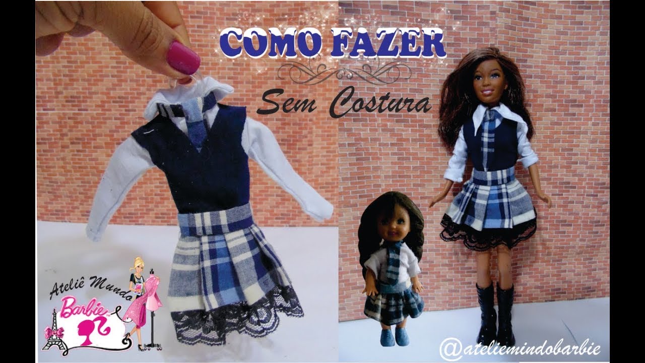 Como Fazer Uniforme Escolar Para Barbie, Roupas de Boneca Fácil de Fazer