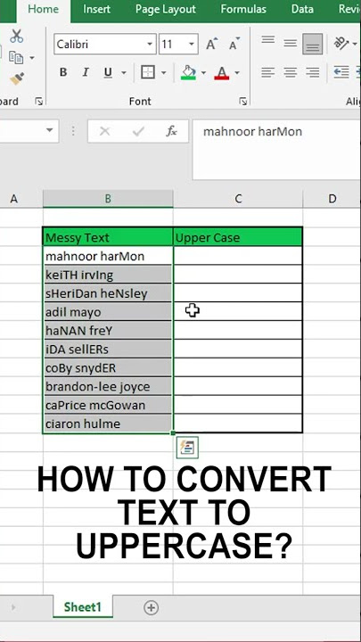 Uppercase all text in Excel