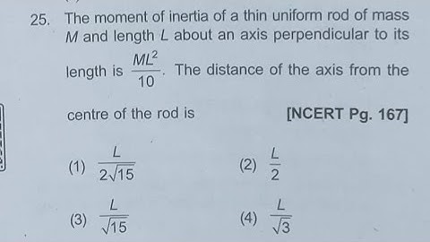 The moment of inertia of a thin uniform rod of mass M and length L about an axis perpendicular to