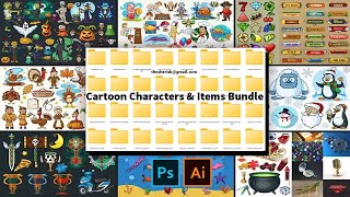 Cartoon Characters & Items Bundle Download In PNG AI EPS And PSD Files |Sheri Sk|