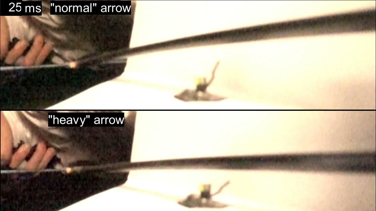Slow motion arrows released from a recurve bow light and heavy (1000