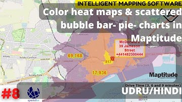 Color heat maps & scattered bubble bar  pie  charts in Maptitude mapping software - Urdu/HINDI