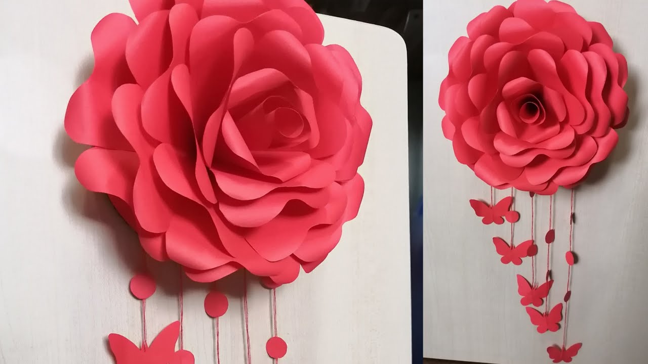 2 Beautiful Red Paper Flower Wall Hanging