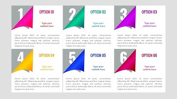 Curled Paper effect Infographic 6 options slide in PowerPoint