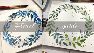 Watercolor floral wreath guide for beginners | EASY watercolor foliage guide step by step