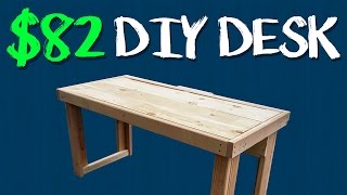 $82 DIY Custom Desk Fully custom barn red DIY wood desk featuring cable management slot and tray with a spot for clamping a triple monitor mount all ...