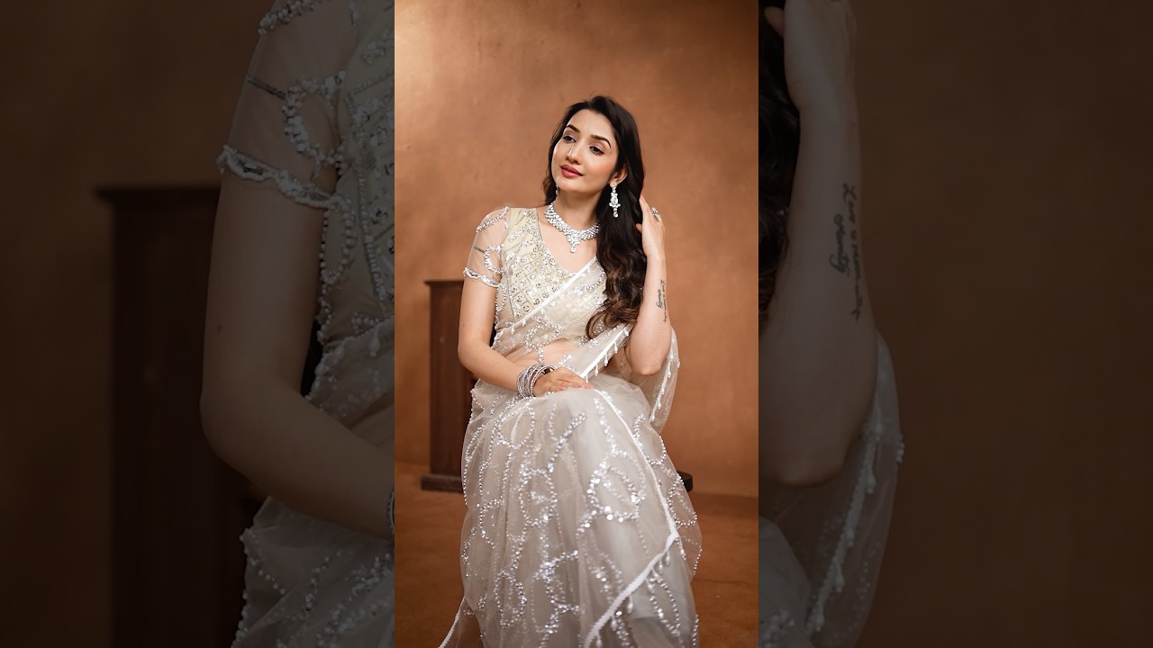 White Sequins Embroidered with Beads Work Saree