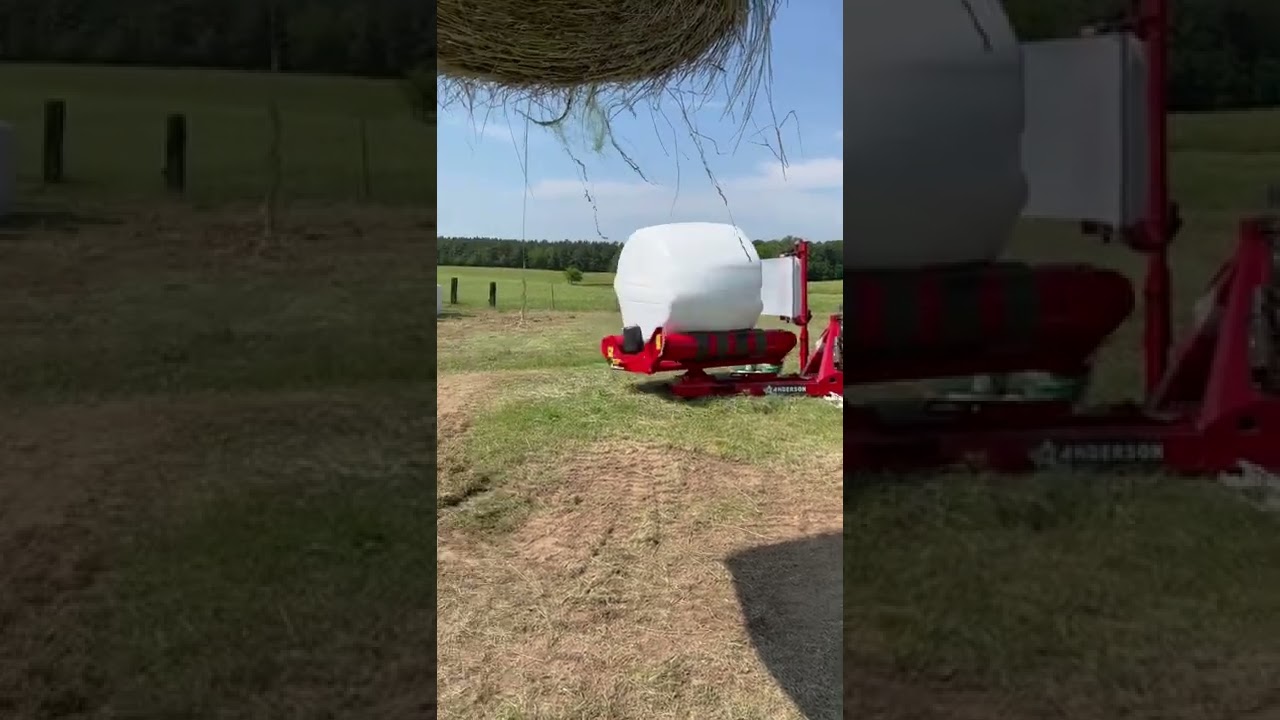 Anderson hay wrapper with case ih 585 wrapping hay!!! 1 bale per minute!!