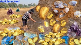 Great Finding Natural Gold, Diamond Amethyst. Diamonds, Quartz Crystal at the mountain