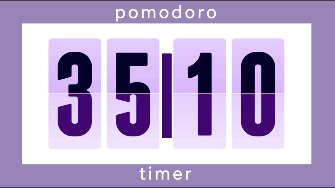 35 I 10 pomodoro timer / 3 hour • violet design • flip timer • no music • only bell /