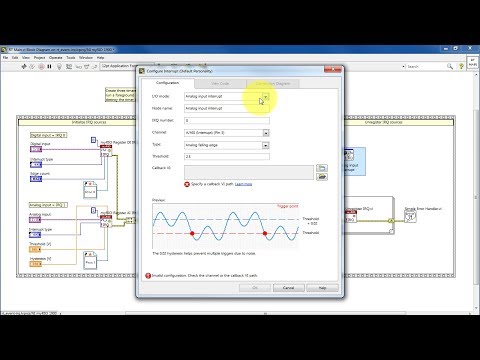 LabVIEW code: Externally-triggered action using interrupt request (IRQ) (walk-through)