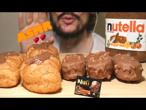 ASMR NUTELLA EATING ITA: NUII ICE CREAM CHOCOLATE(SALTED CARAMEL +AUSTRALIAN NUT) +CROISSANT/MUKBANG