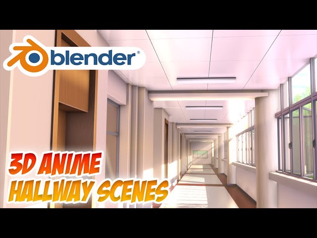 Anime hallway leading to a door at night