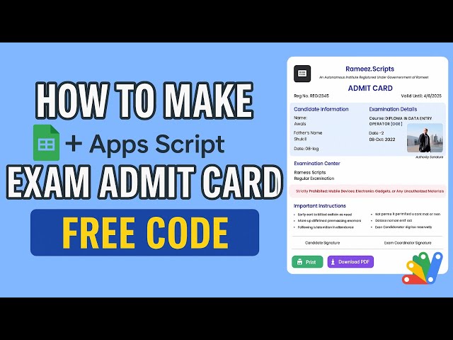 How to Create Student Exam Admit Card with Google Sheets & Apps Script  | D8