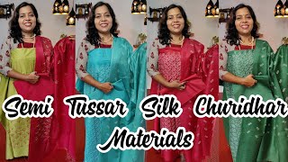 Semi Tussar Silk Churidhar Materials||Unjuruslifestyle screenshot 5