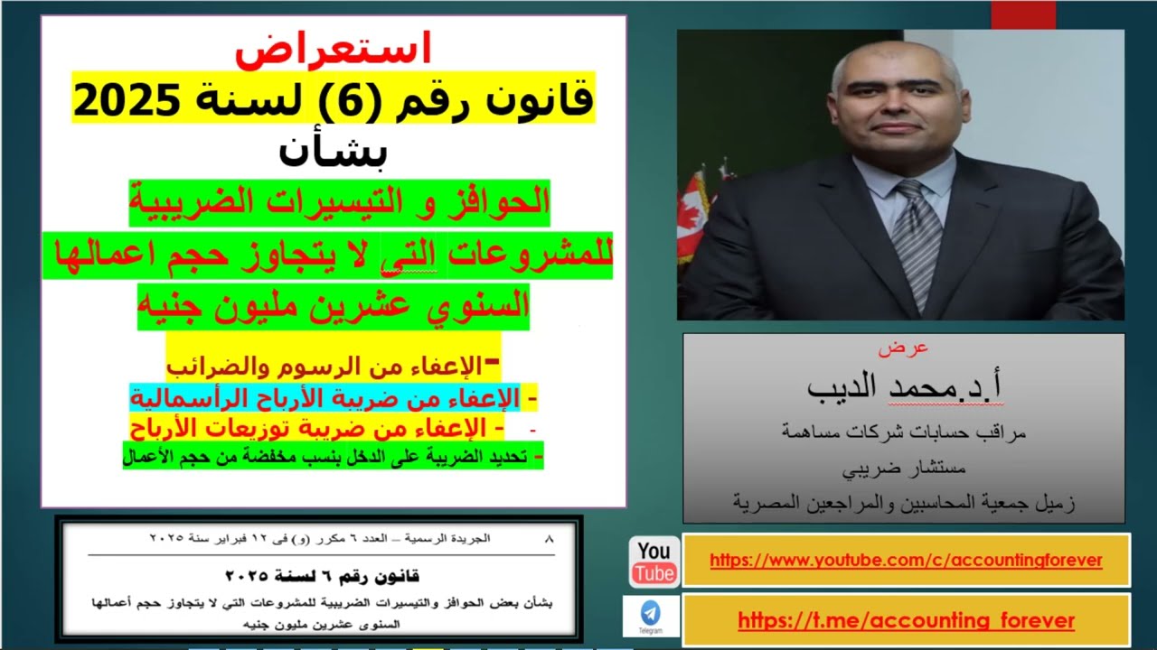 قانون (6) لسنة 2025 -الحوافزوالتيسيرات الضريبية للمشروعات التي لا يتجاوز حجم اعمالها السنوي 20 مليون