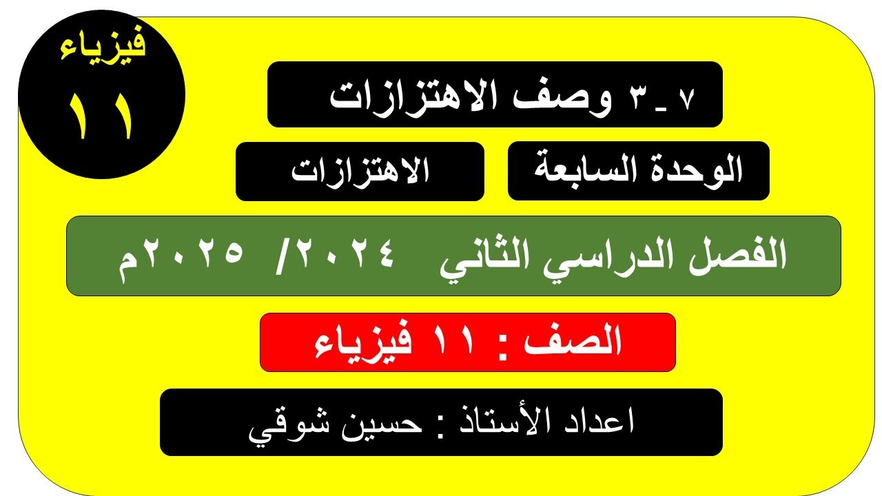 درس ( 3 __ 7 )   وصف الاهتزازات ـ( فيزياء )   الصف11  ( الفصل الدراسي الثاني )