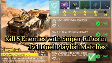 Call Of Duty Mobile Kill 5 Enemies with Sniper Rifles in 1v1 Duel Playlist Matches Task Complete