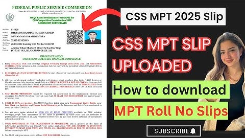 CSS MPT 2025 Roll No slips have been uploaded || How to download MPT CSS admission slip || MPT 2025
