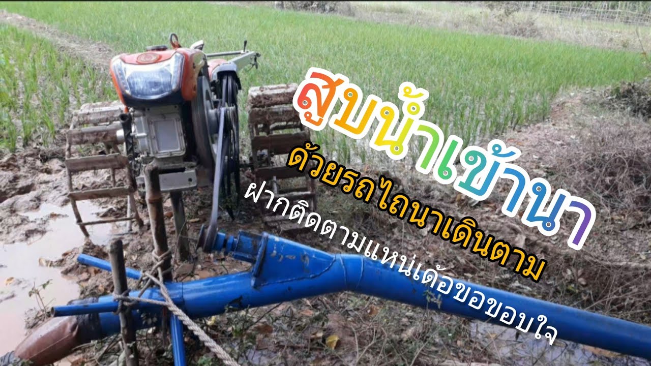 สูบน้ำเข้านาด้วยรถไถนาเดินตาม