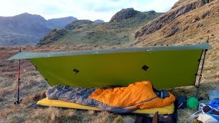 5 Ultralight Tarp setups with a 9' x 5' Silnylon Tarp Shelter & 2 Trekking Poles