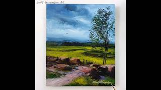 How to Paint a Green Countryside Field Under a Cloudy Sky 🖌️⛅🌳🌿 | New Acrylic Painting on Paper