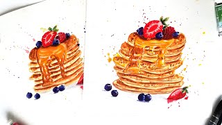 Как нарисовать блины акварелью скетчинг? / How to draw pancakes with watercolor sketching?