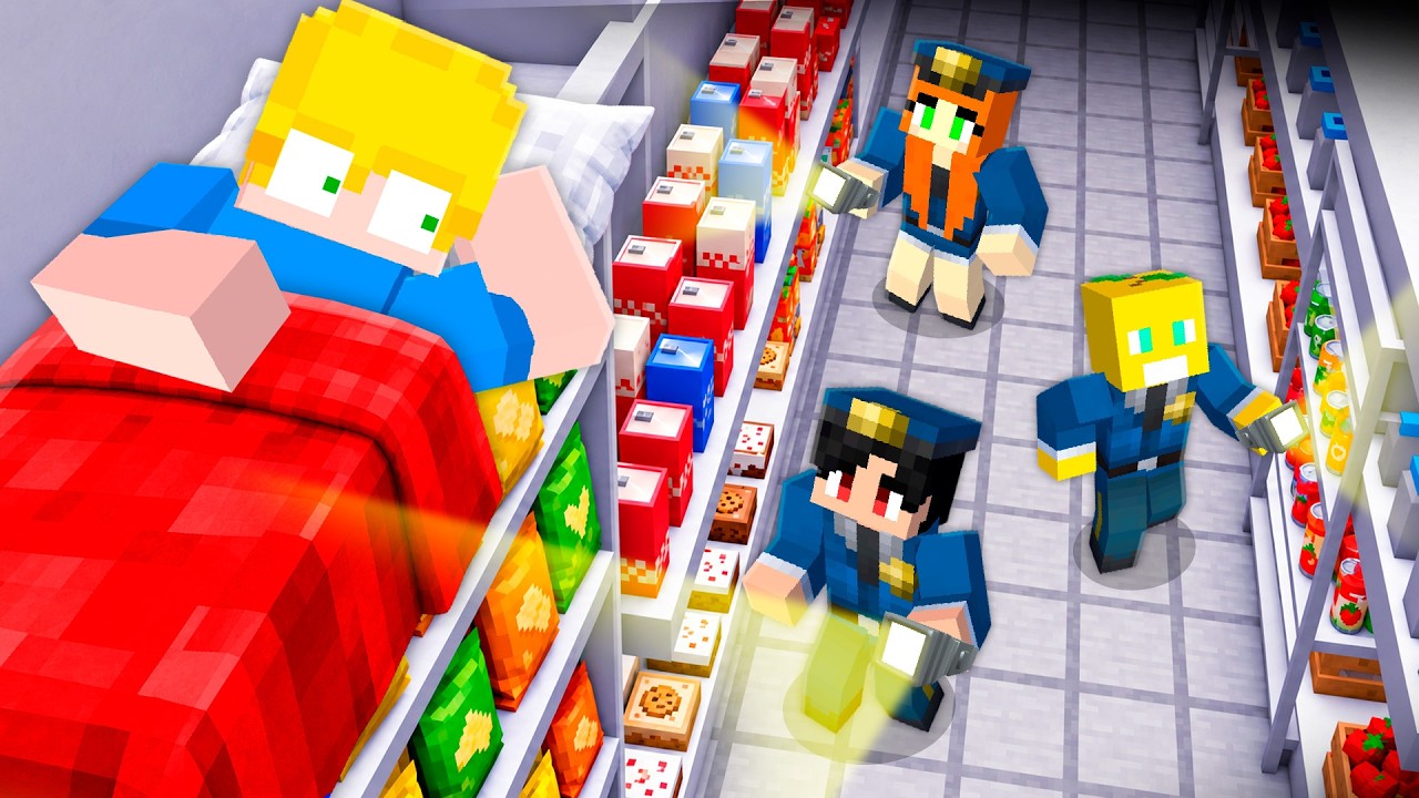 Passamos a NOITE SECRETAMENTE em um MERCADO no minecraft