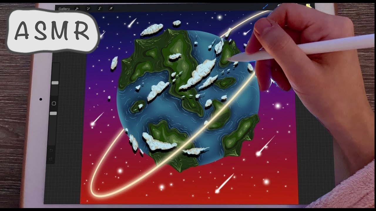 iPad ASMR - Painting a planet in Procreate - Whispering / Writing ...