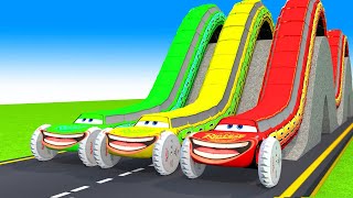 LONG CARS vs SPEEDBUMPS - Big \u0026 Small: Mcqueen with Spinner Wheels vs Long Tow Mater in Teardown