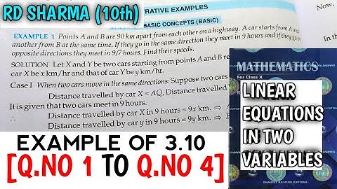 RD SHARMA CLASS 10 LINEAR IN TWO VARIABLES EXAMPLE OF EX-3.10[Q.NO-1 TO 4] | MATH FEAR | CHAPTER 3