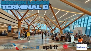 Boston Logan Intl Airport Bos Terminal B Full Walking Tour, Departures, Gates, Arrivals 4K